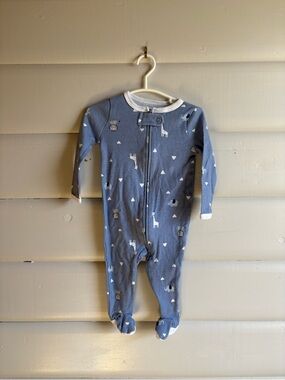 4/$25 Blue Animal-Print Cotton Footed One-Piece Sleeper for Kids Baby 9m